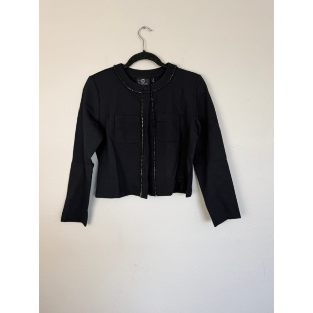 G by Giuliana Black Label Women XS Black Cropped Beaded Trim Jacket New